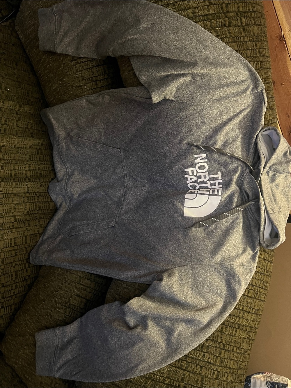 The North Face Heather Gray Pullover Hoodie with White Logo